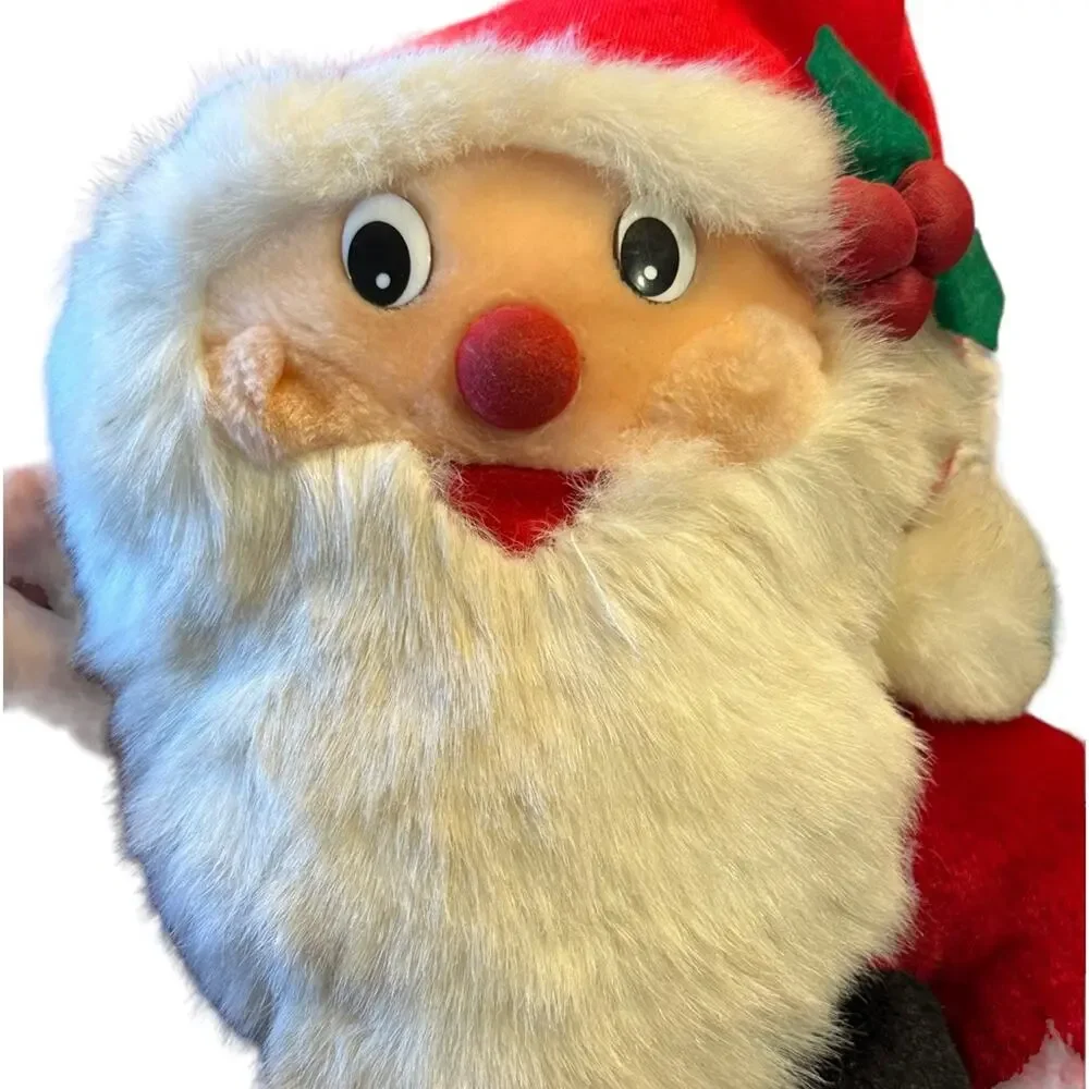 Vintage Santa Clause Christmas Stocking with Front Pocket W/Hanging Loop